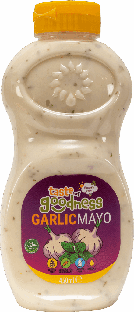 Bottle of taste of goodness Garlic Mayo sauce
